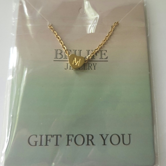 Gold Tone "M" Initial Dainty Heart Necklace - Picture 4 of 4